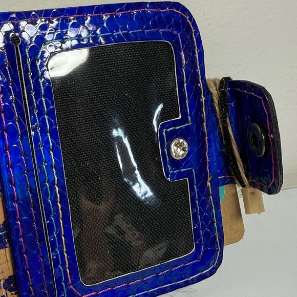 Blue and Multicolor Wallet Cork and Blue Holographic Faux Leather w/ snap close